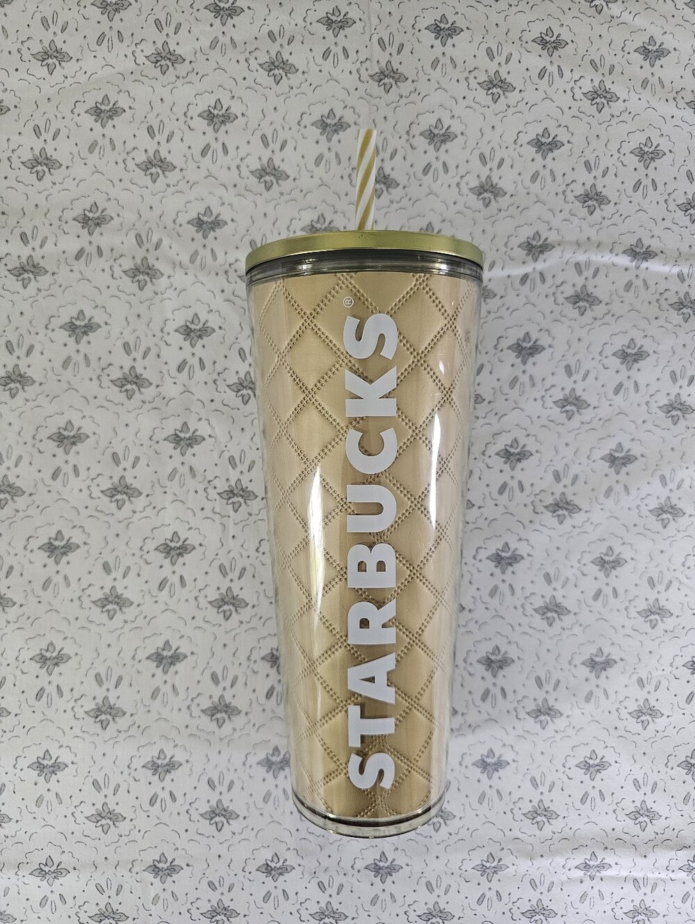 Starbucks 2024 Holiday Metallic Gold Quilted Venti Tumbler